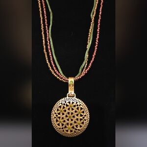 Premier Designs Gold and Green Multi-Strand Necklace